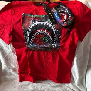 New Red Shark Monster Graphic T-Shirt Size 2XL w/ Mask